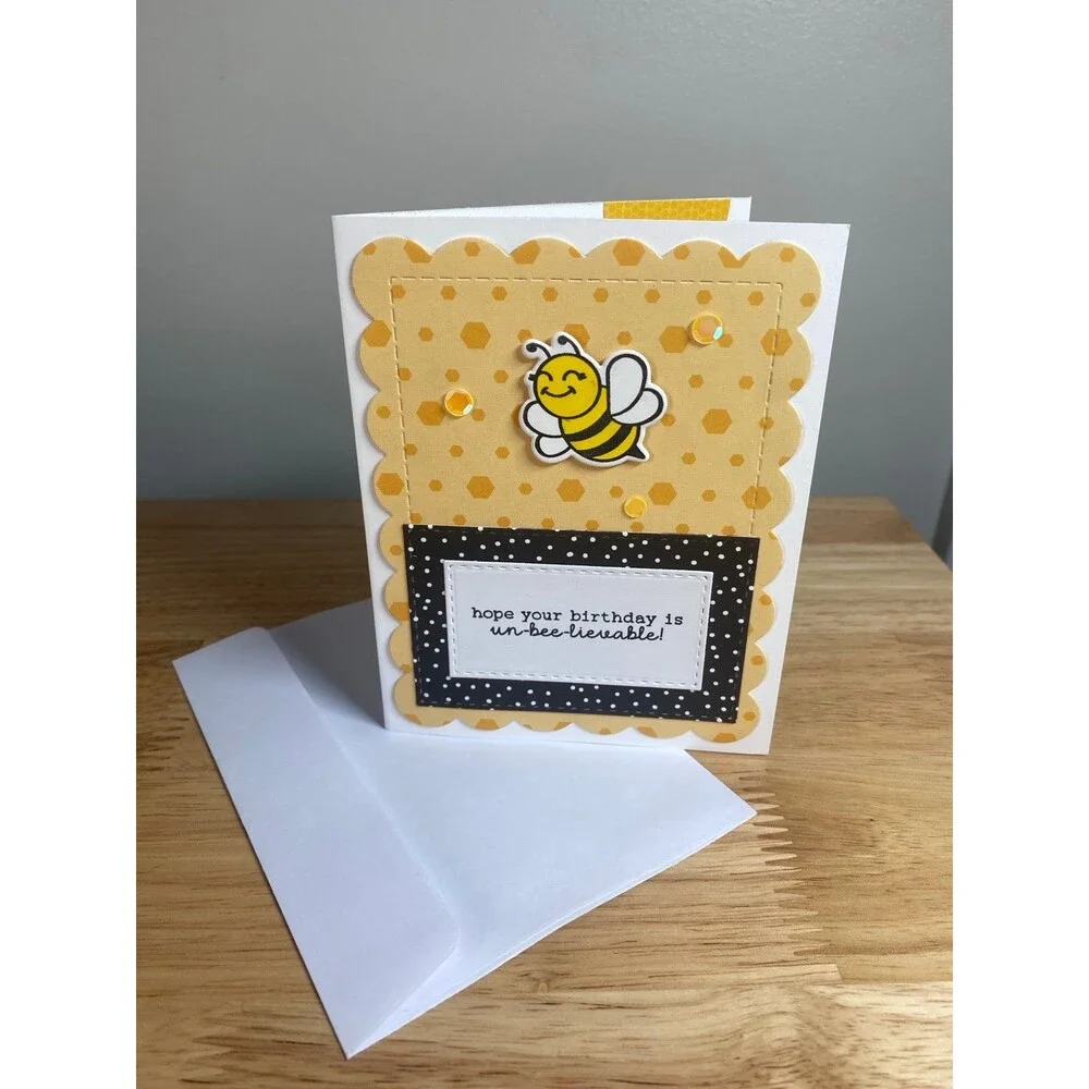 Bee Happy Birthday Greeting Card – Handmade A2 Card – Birthday Blank Card